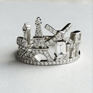 NWT Paris Skyline cityscape ring sterling silver cz size 9